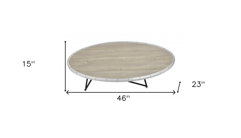 46" Gray and Black Wood and Iron Oval Coffee Table - Living Room