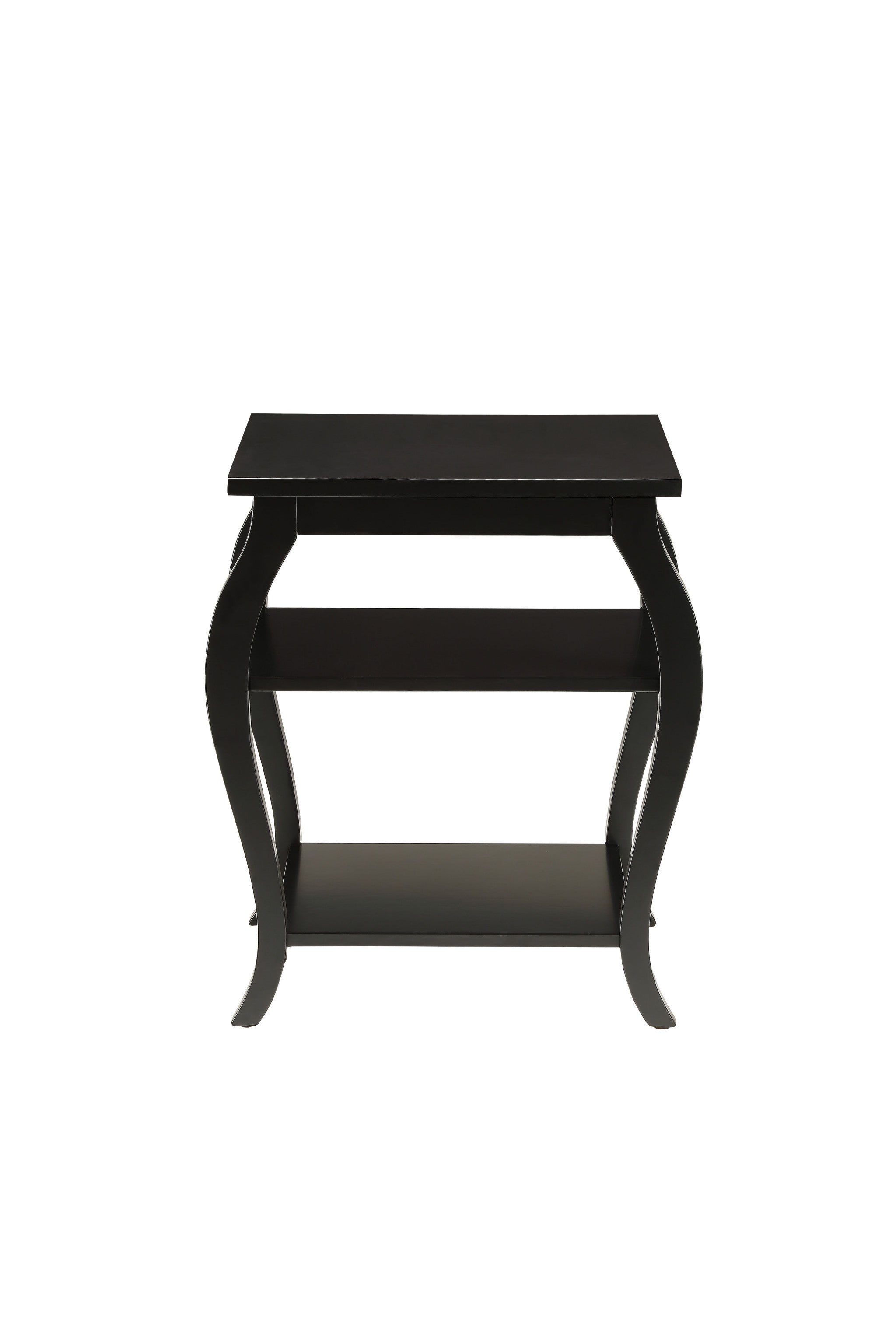 23" Black Wood Bow Leg End Table With Two Shelves - Living Room
