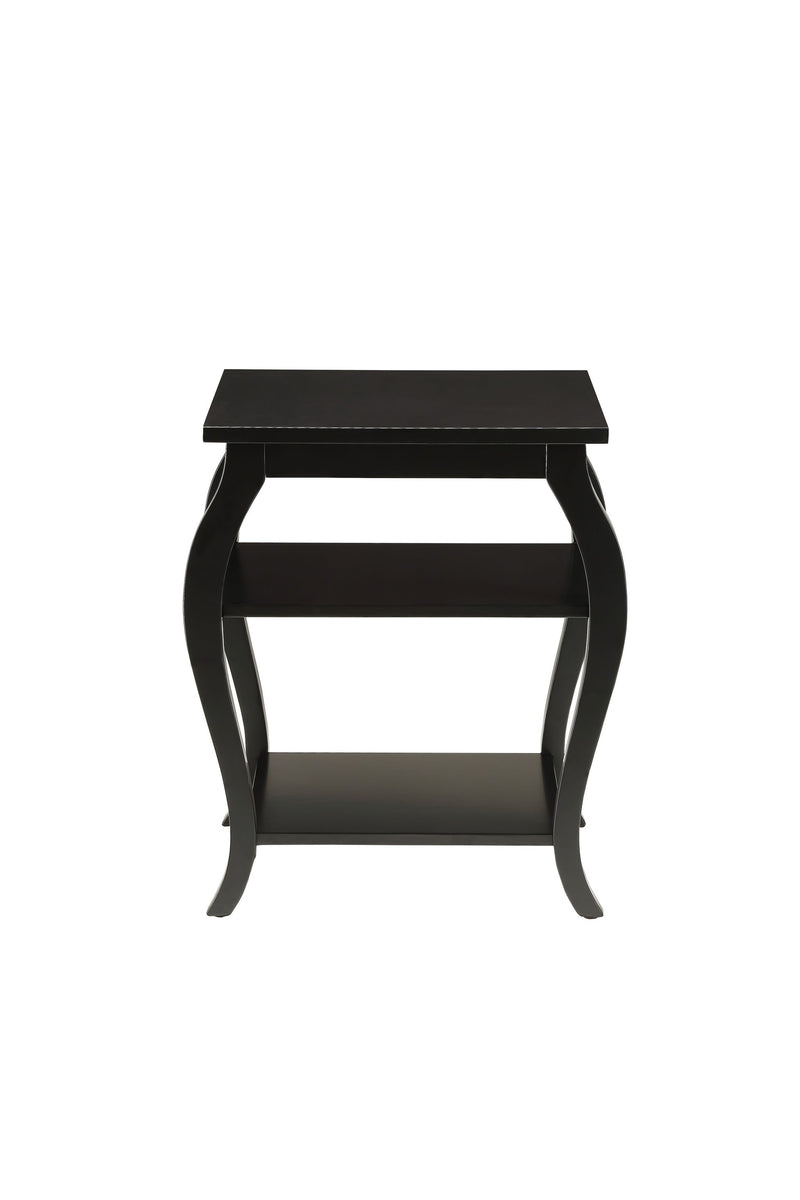 23" Black Wood Bow Leg End Table With Two Shelves - Living Room