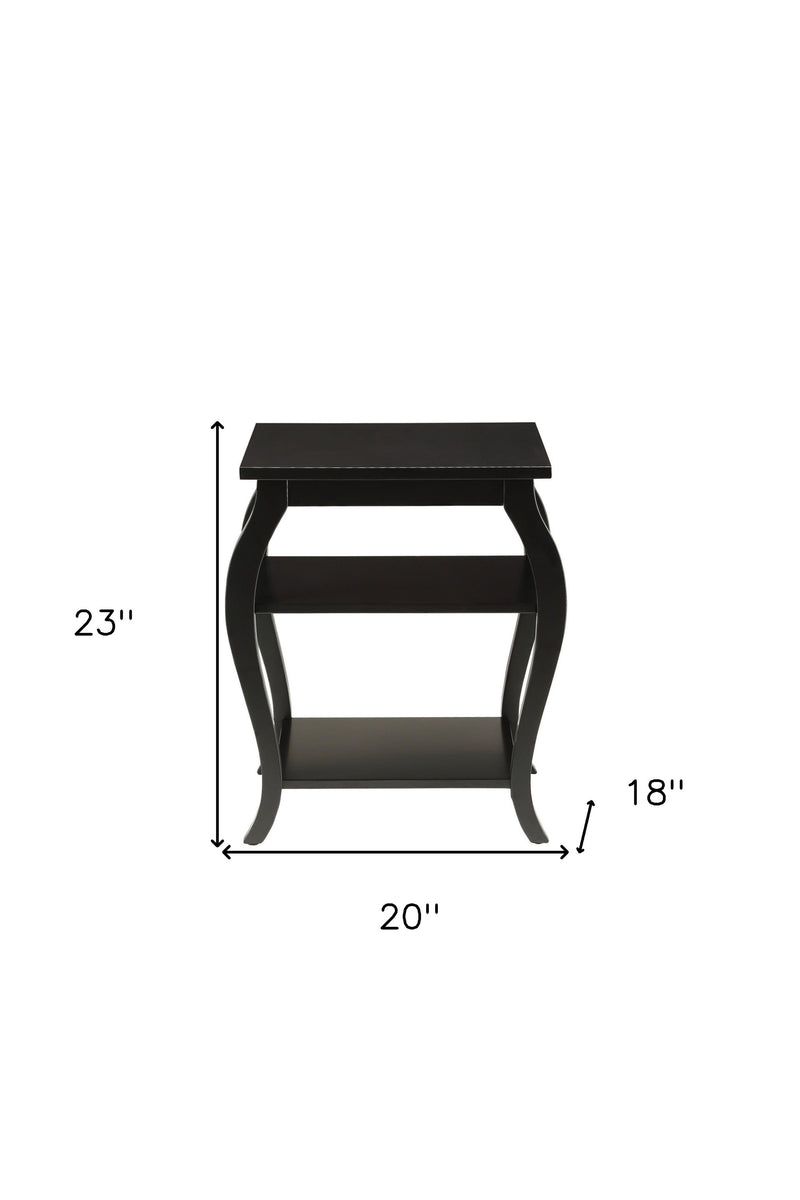 23" Black Wood Bow Leg End Table With Two Shelves - Living Room