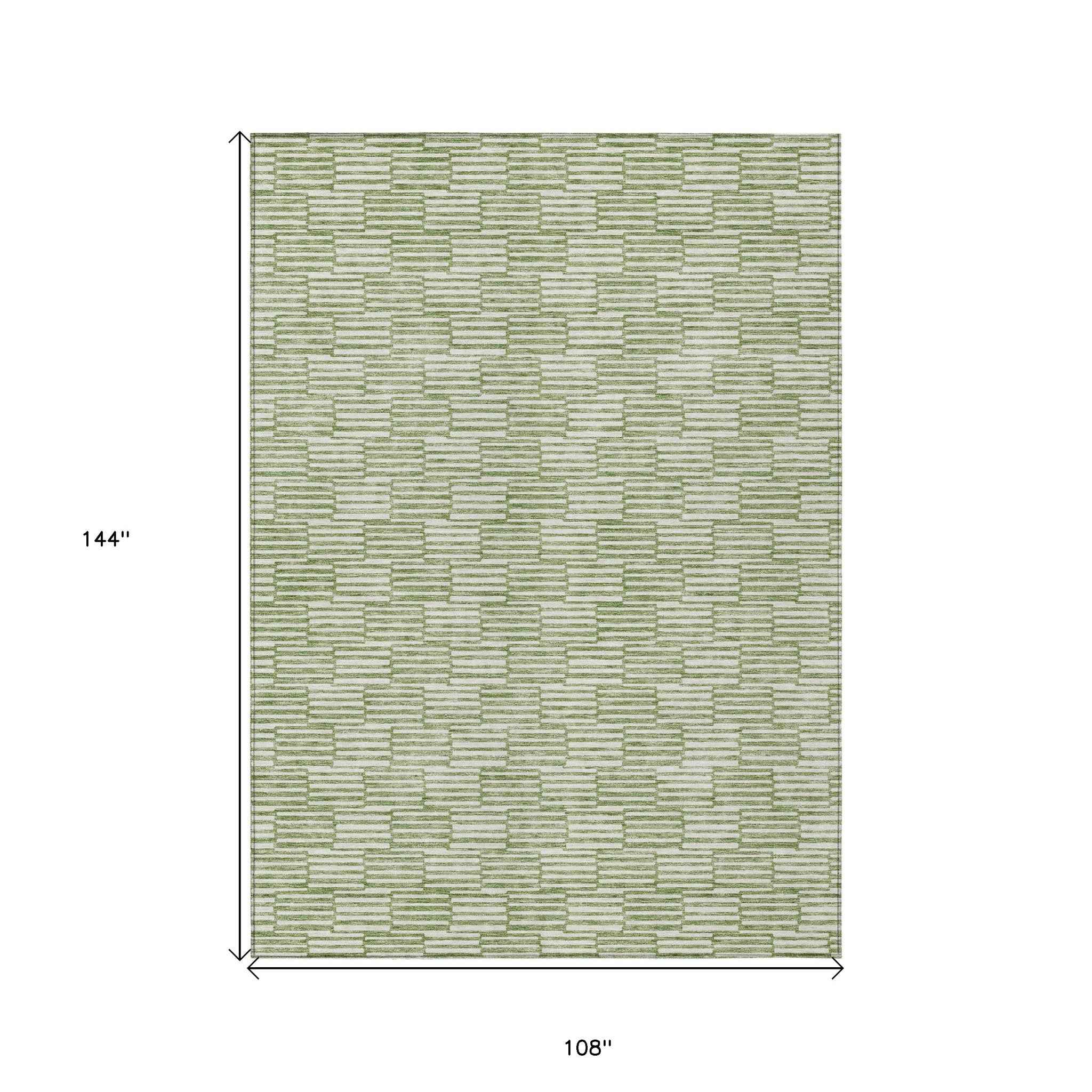 9' X 12' Green And Ivory Geometric Washable Indoor Outdoor Area Rug