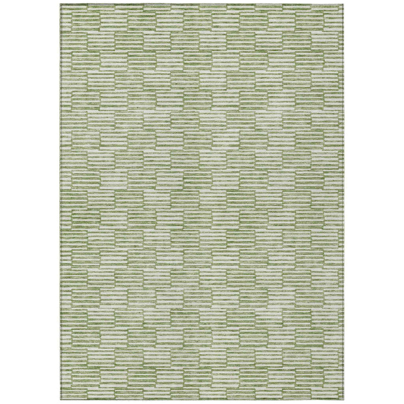 9' X 12' Green And Ivory Geometric Washable Indoor Outdoor Area Rug