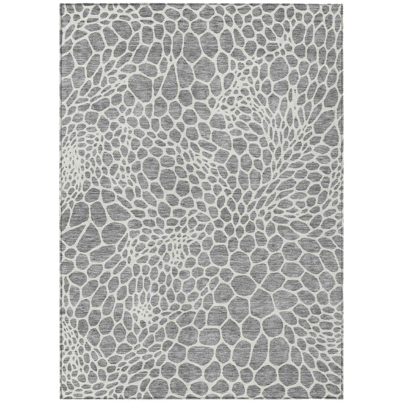 3' X 5' Gray And Ivory Geometric Washable Indoor Outdoor Area Rug
