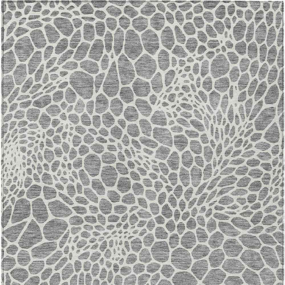 3' X 5' Gray And Ivory Geometric Washable Indoor Outdoor Area Rug