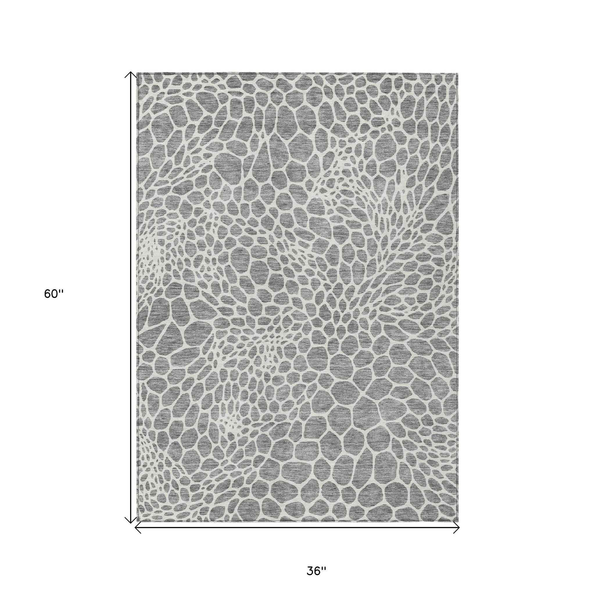 3' X 5' Gray And Ivory Geometric Washable Indoor Outdoor Area Rug