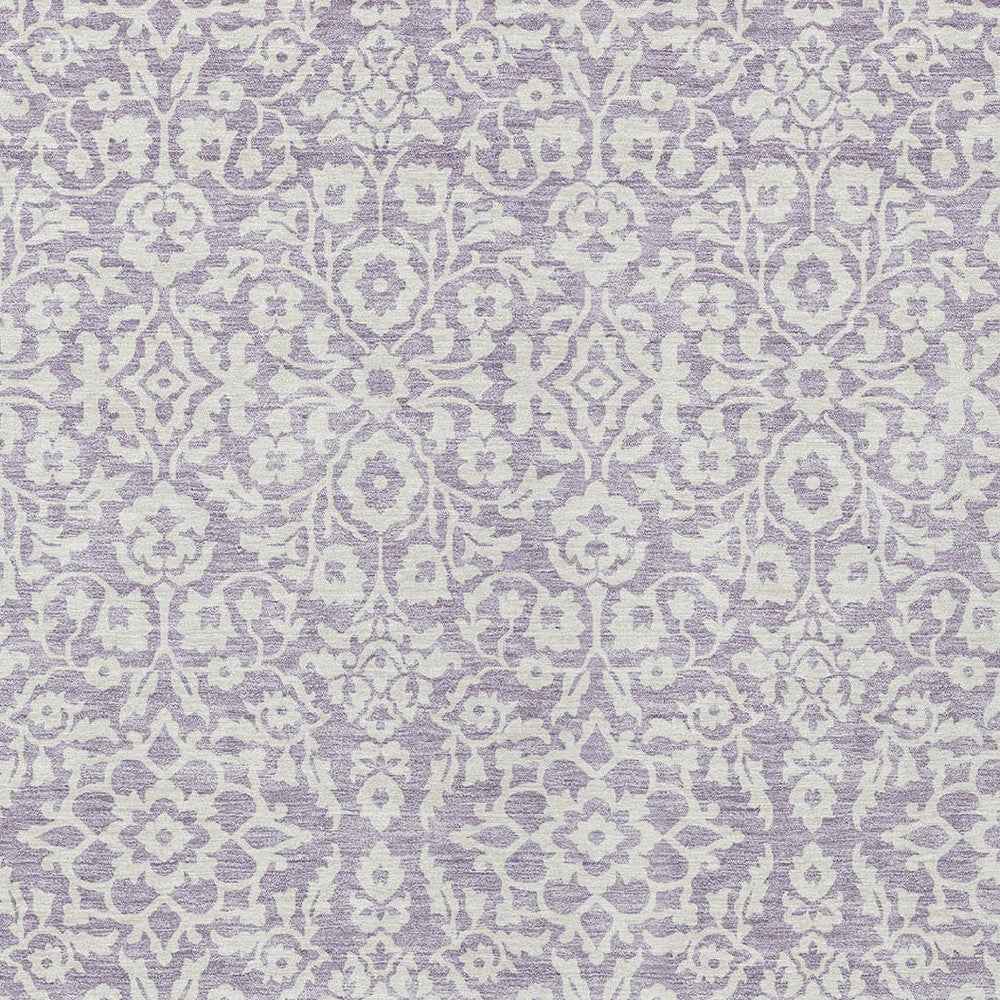 3' X 5' Lavender And Ivory Damask Washable Indoor Outdoor Area Rug