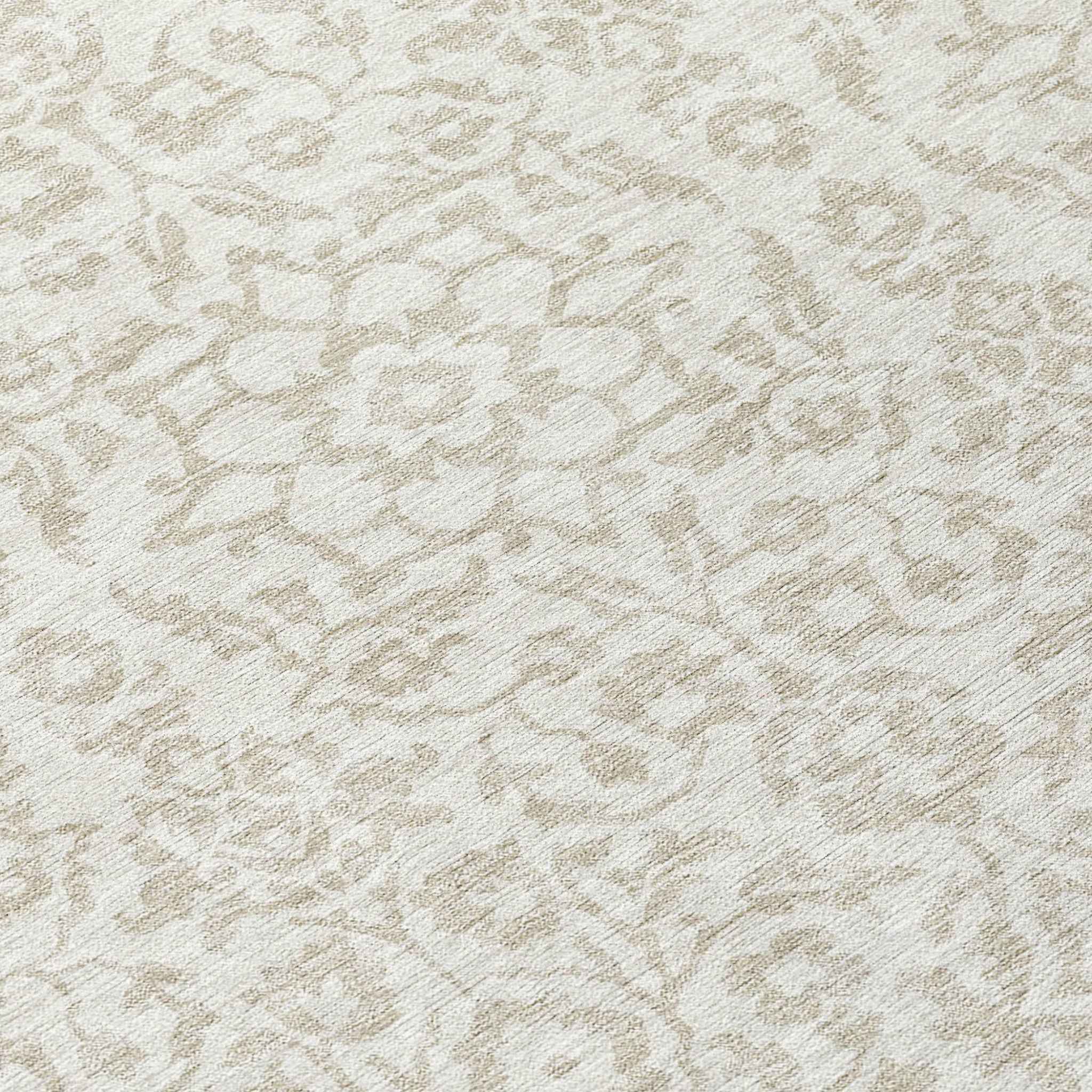 8' Ivory And Beige Round Damask Washable Indoor Outdoor Area Rug