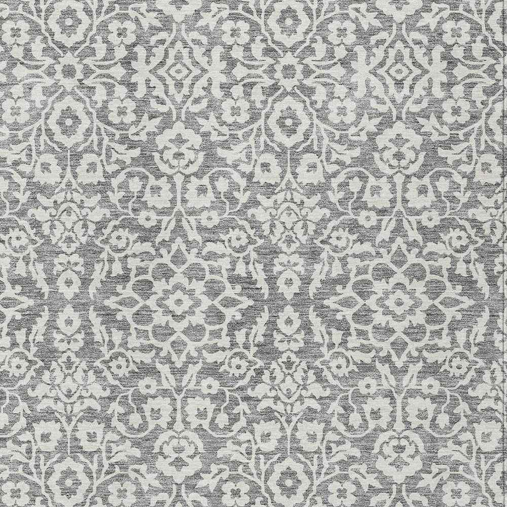 8' X 10' Gray And Ivory Damask Washable Indoor Outdoor Area Rug