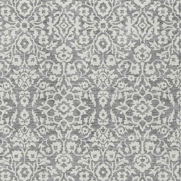 8' X 10' Gray And Ivory Damask Washable Indoor Outdoor Area Rug