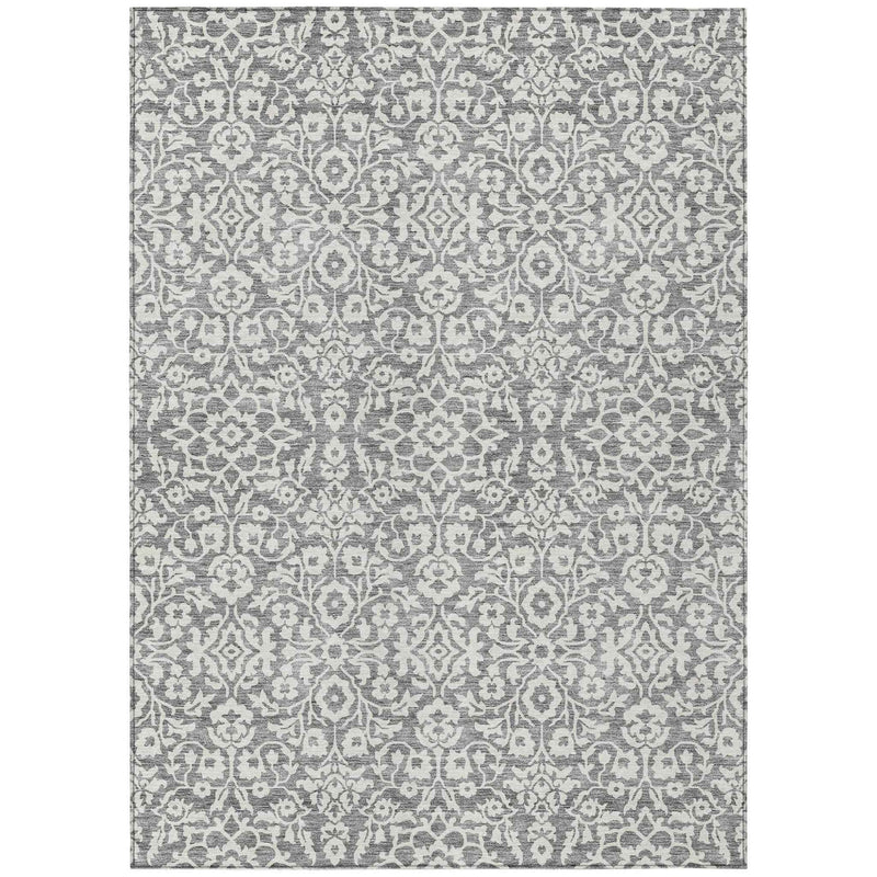 8' X 10' Gray And Ivory Damask Washable Indoor Outdoor Area Rug