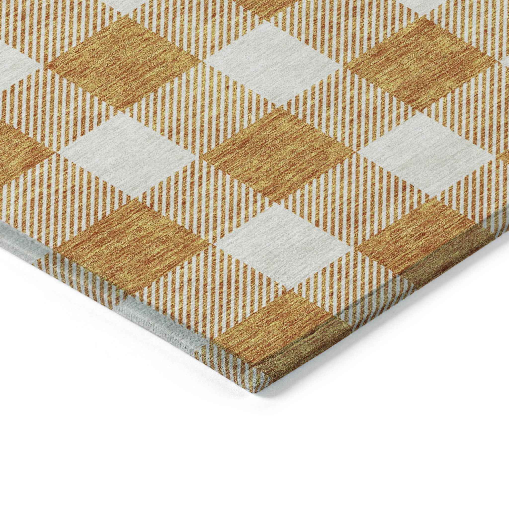 5' X 8' Orange And Beige Plaid Washable Indoor Outdoor Area Rug