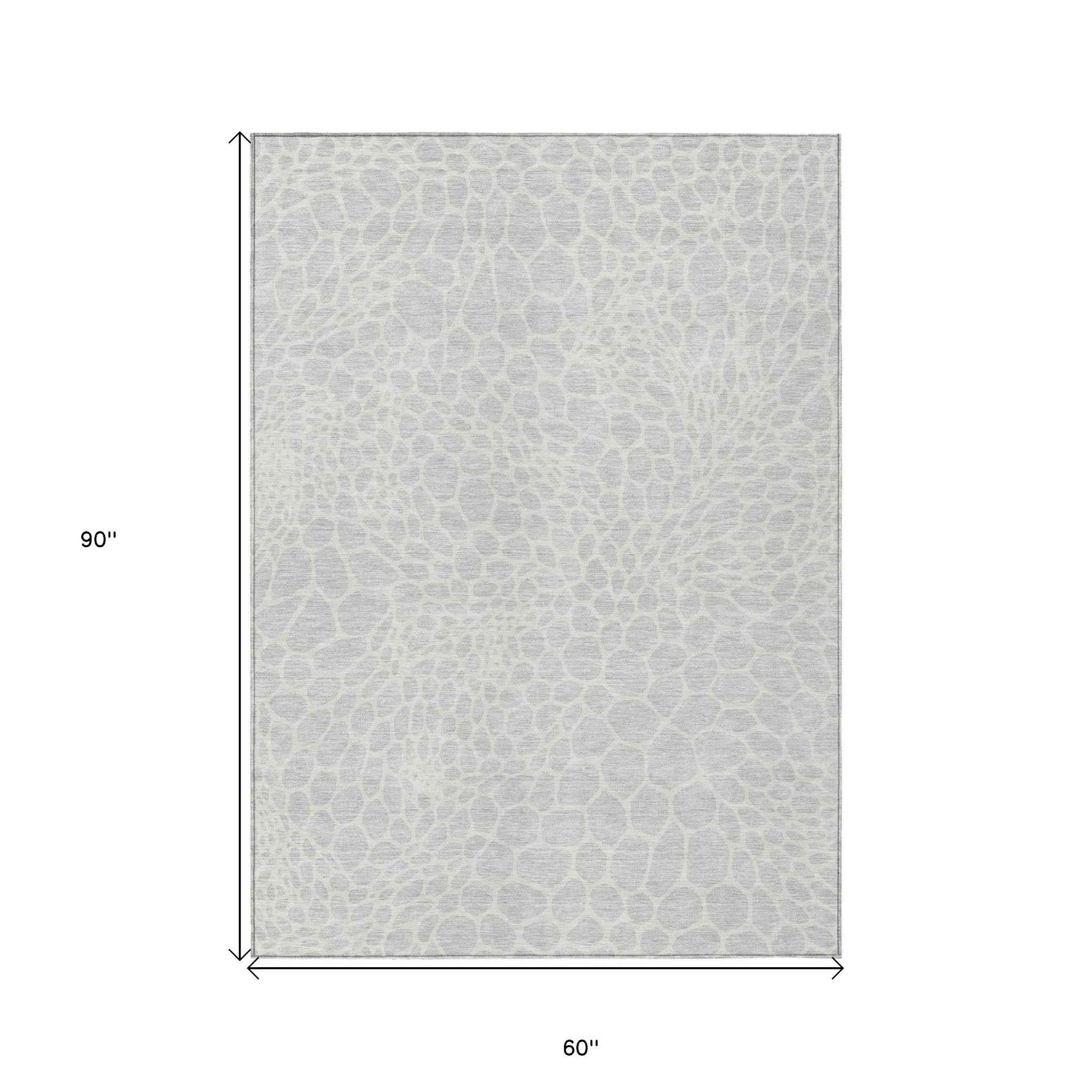 5' X 8' Silver And Gray Geometric Washable Indoor Outdoor Area Rug