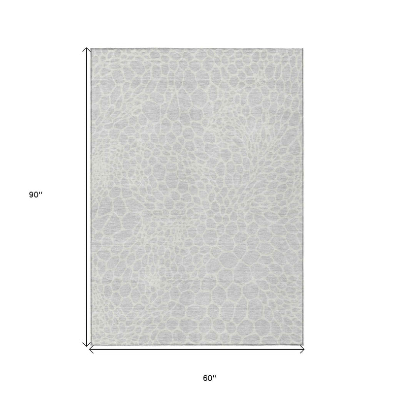5' X 8' Silver And Gray Geometric Washable Indoor Outdoor Area Rug