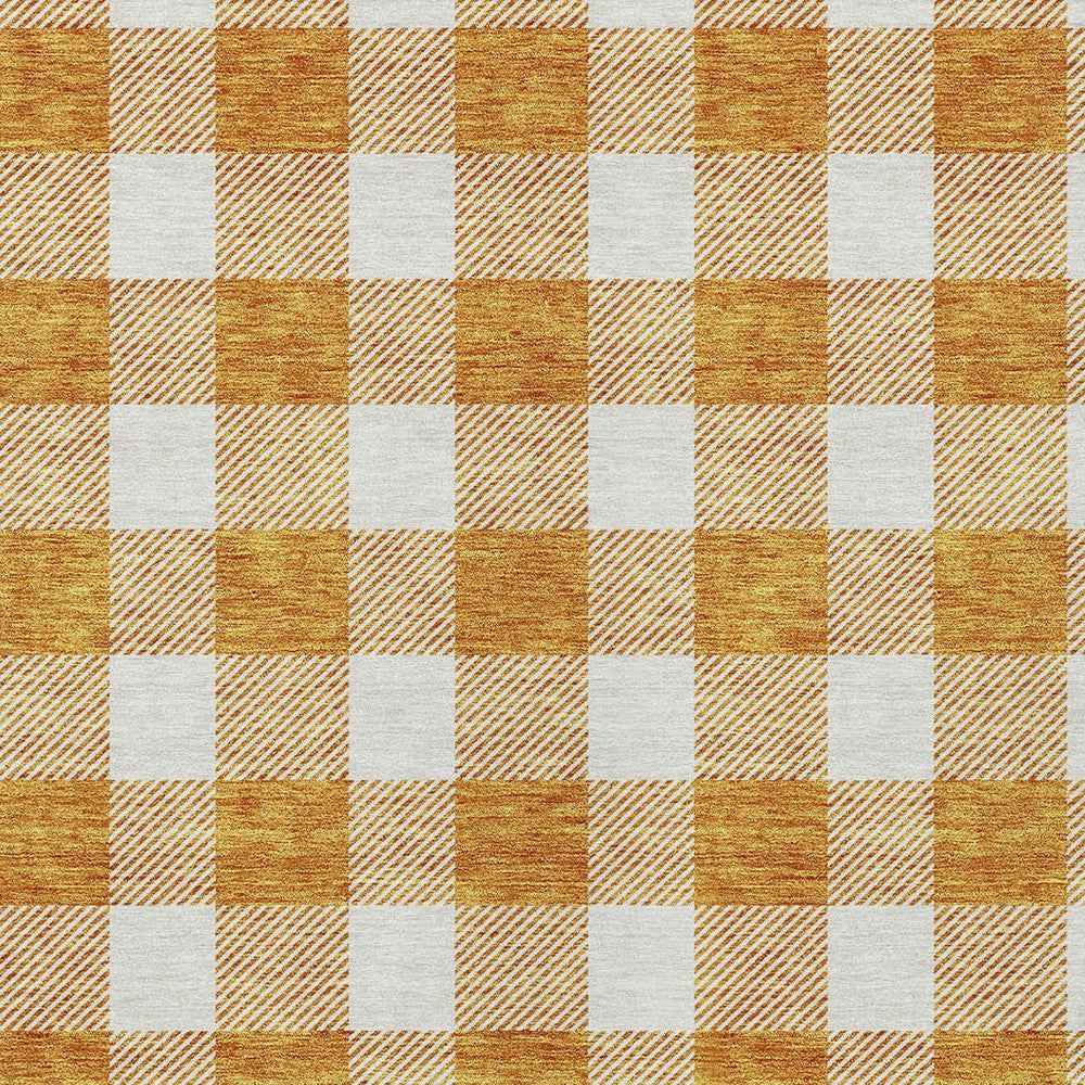 5' X 8' Orange And Beige Plaid Washable Indoor Outdoor Area Rug