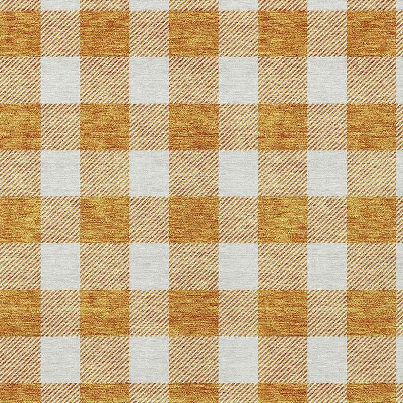 5' X 8' Orange And Beige Plaid Washable Indoor Outdoor Area Rug