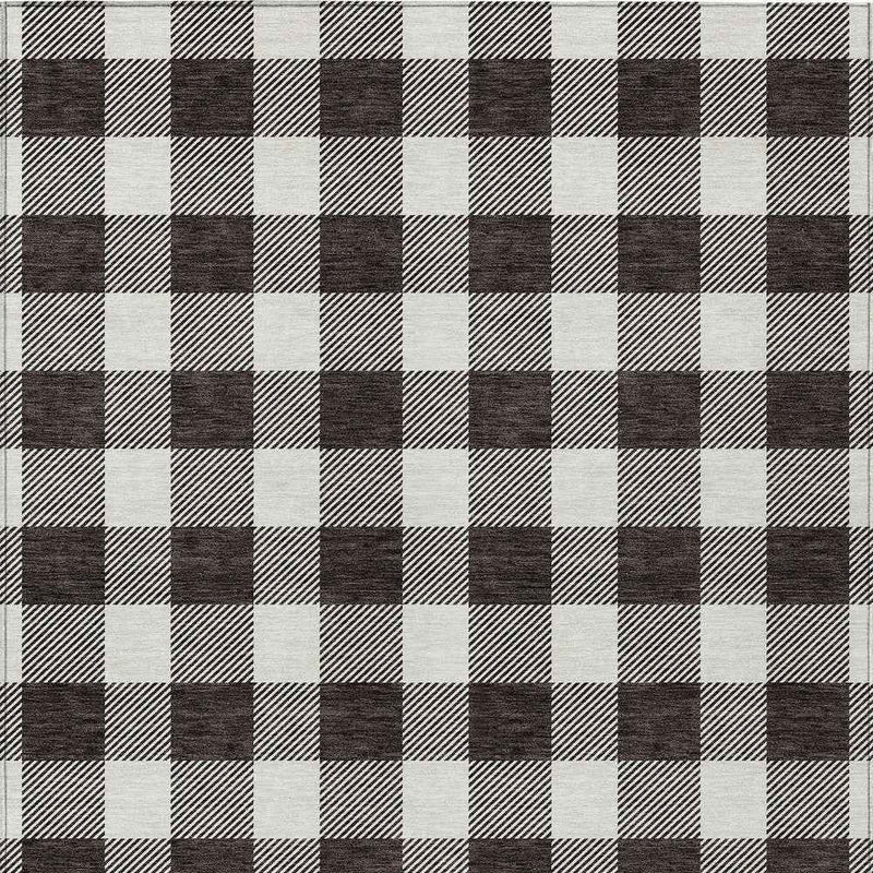 8' X 10' Black And Gray Plaid Washable Indoor Outdoor Area Rug