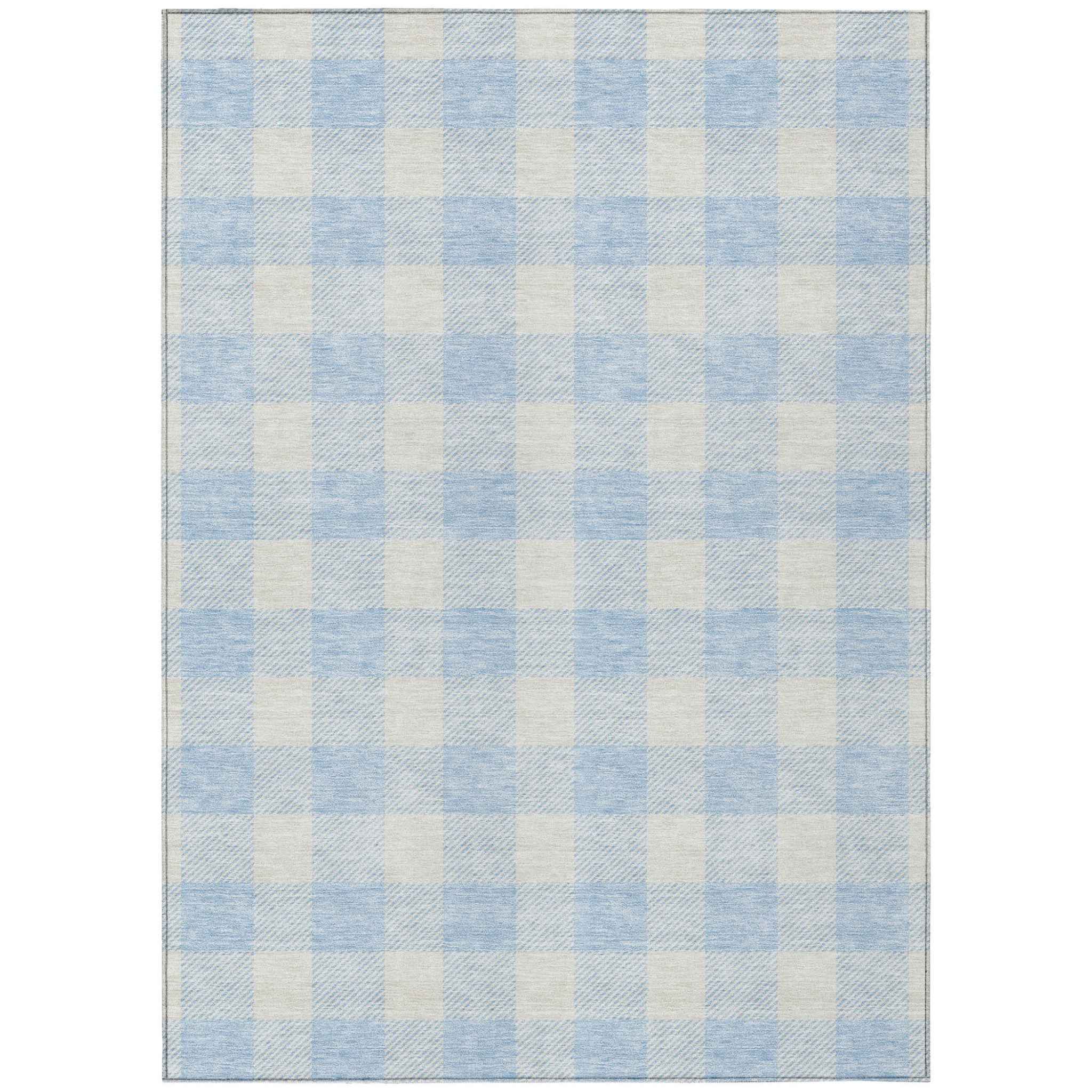 3' X 5' Sky Blue And Gray Plaid Washable Indoor Outdoor Area Rug