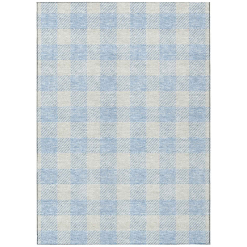 3' X 5' Sky Blue And Gray Plaid Washable Indoor Outdoor Area Rug