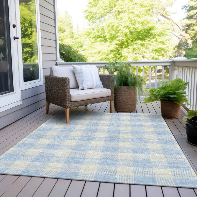3' X 5' Sky Blue And Gray Plaid Washable Indoor Outdoor Area Rug