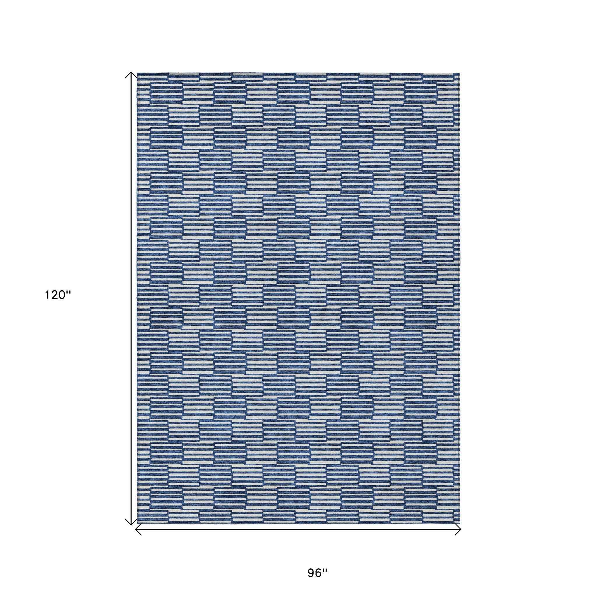 8' X 10' Navy Blue And Ivory Geometric Washable Indoor Outdoor Area Rug