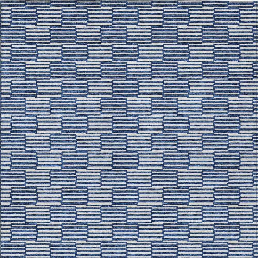 8' X 10' Navy Blue And Ivory Geometric Washable Indoor Outdoor Area Rug