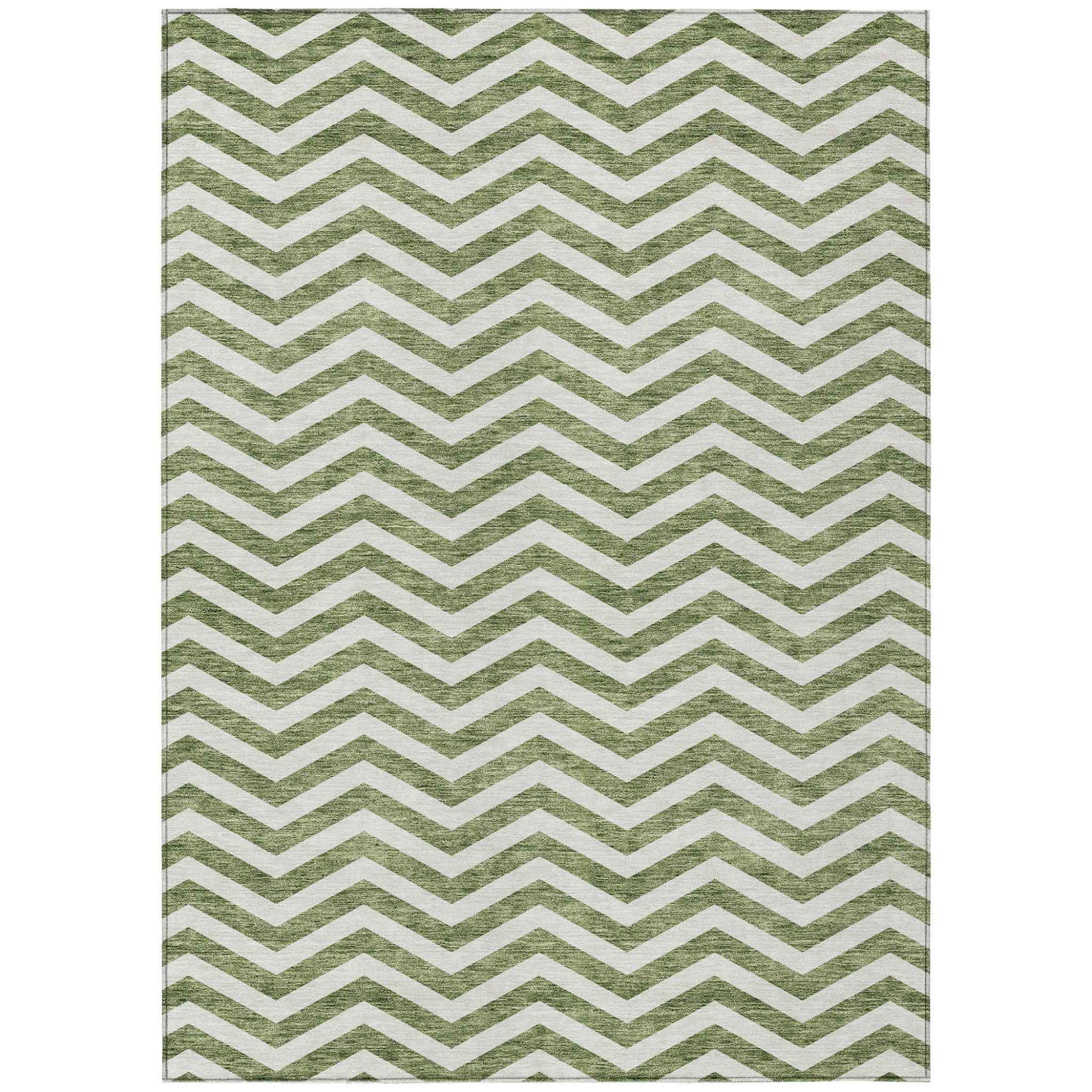 10' X 14' Green And Ivory Chevron Washable Indoor Outdoor Area Rug