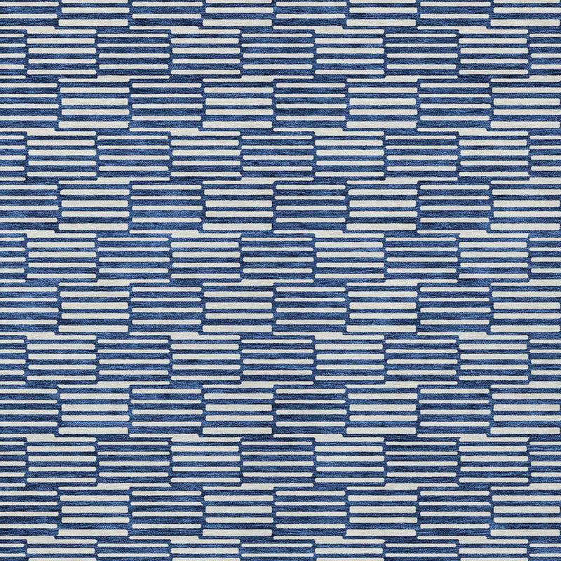 8' X 10' Navy Blue And Ivory Geometric Washable Indoor Outdoor Area Rug