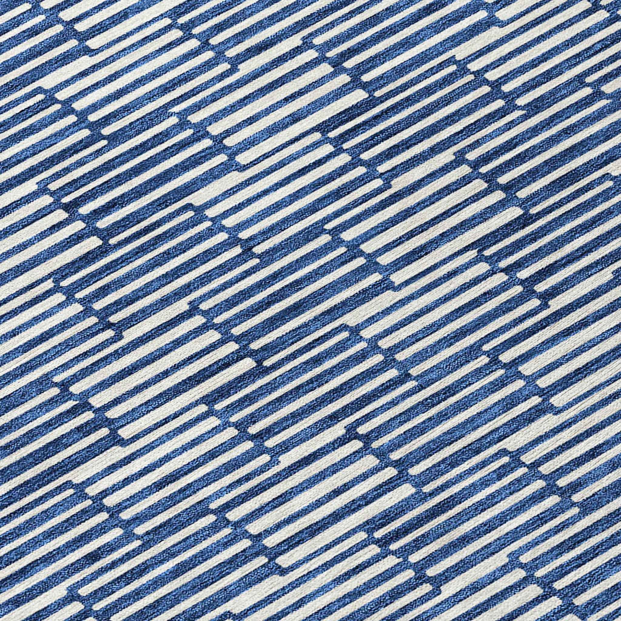 8' Navy Blue And Ivory Round Geometric Washable Indoor Outdoor Area Rug