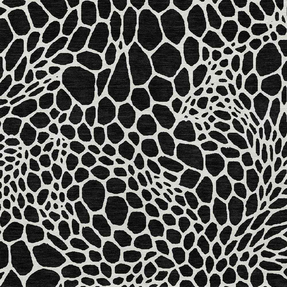 5' X 8' Black And Ivory Geometric Washable Indoor Outdoor Area Rug