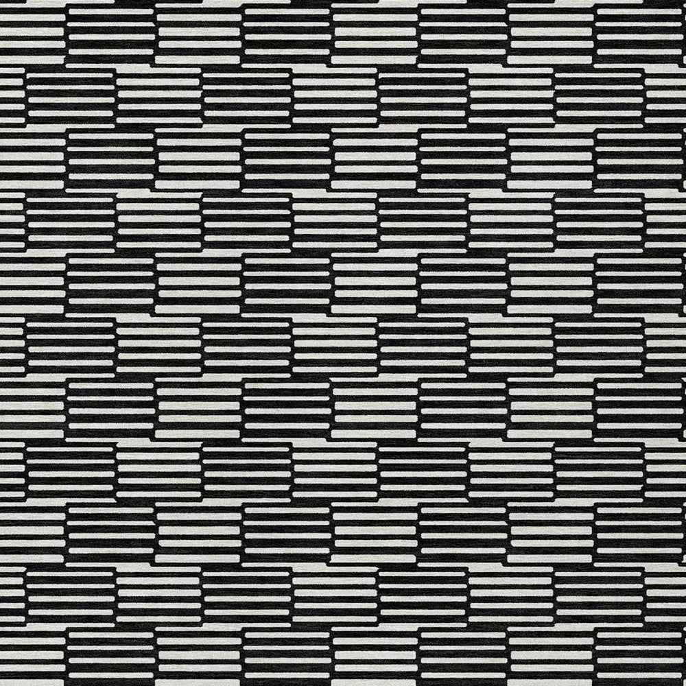 9' X 12' Black And Ivory Geometric Washable Indoor Outdoor Area Rug