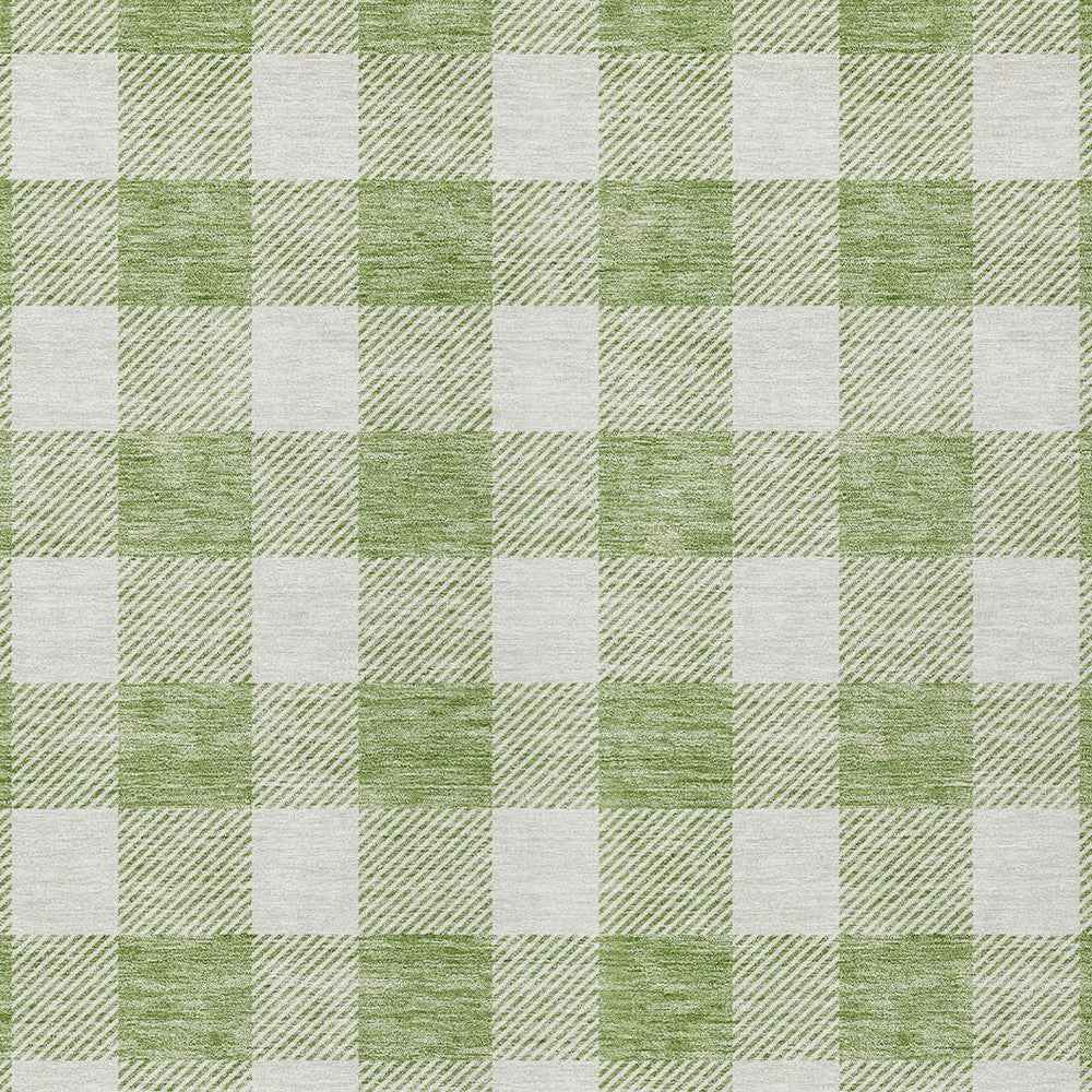 9' X 12' Artichoke Green And Gray Plaid Washable Indoor Outdoor Area Rug