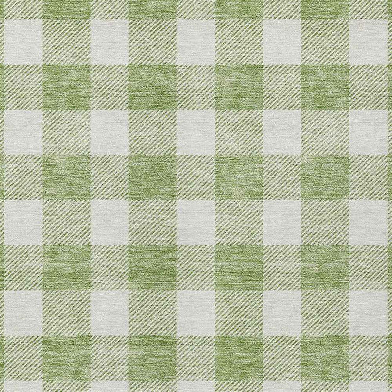 9' X 12' Artichoke Green And Gray Plaid Washable Indoor Outdoor Area Rug
