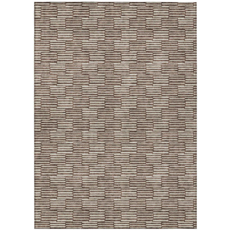 8' X 10' Brown And Beige Geometric Washable Indoor Outdoor Area Rug