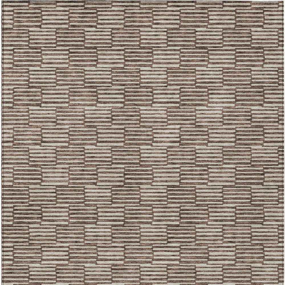 8' X 10' Brown And Beige Geometric Washable Indoor Outdoor Area Rug