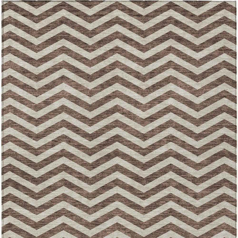 9' X 12' Brown And Beige Chevron Washable Indoor Outdoor Area Rug