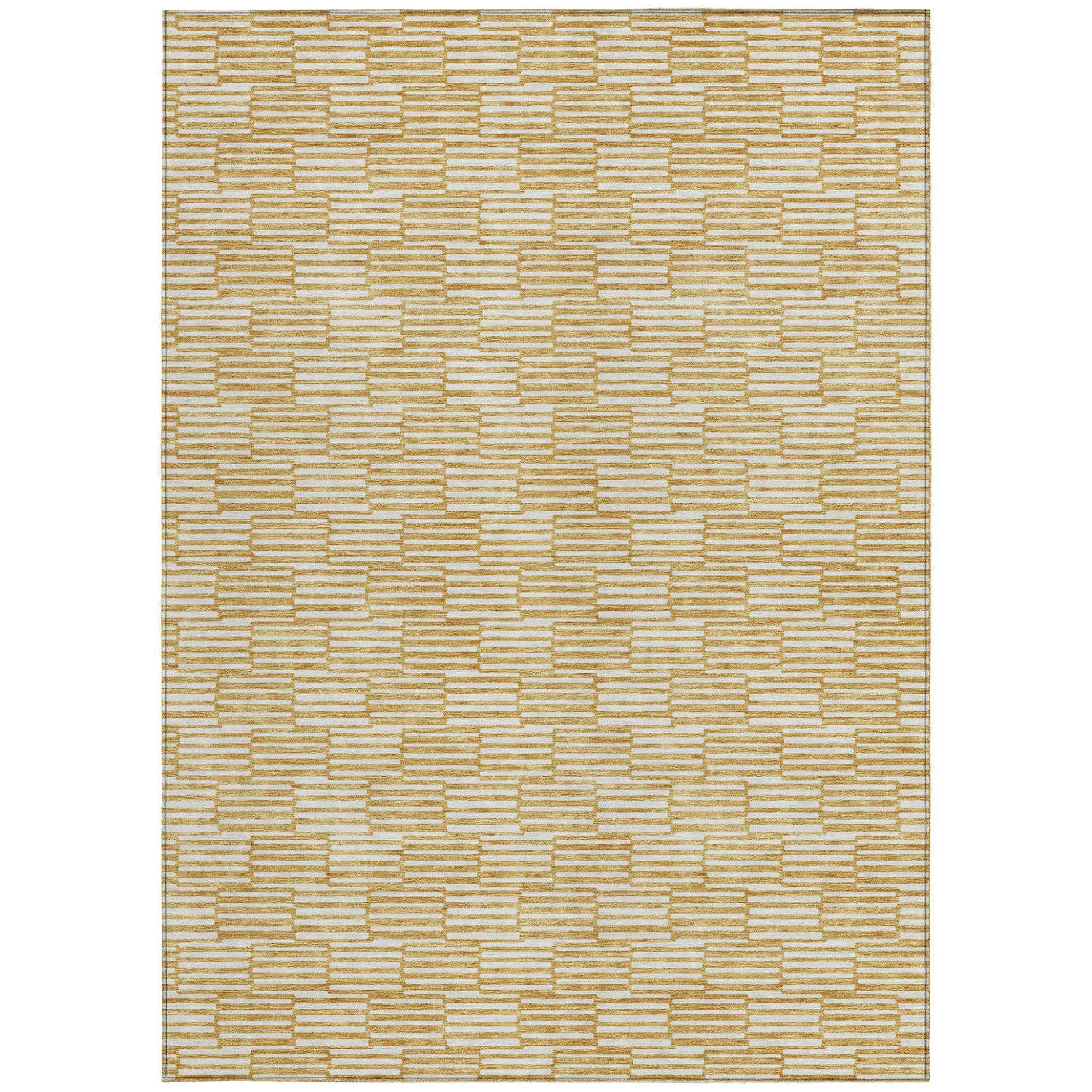 10' X 14' Gold And Beige Geometric Washable Indoor Outdoor Area Rug