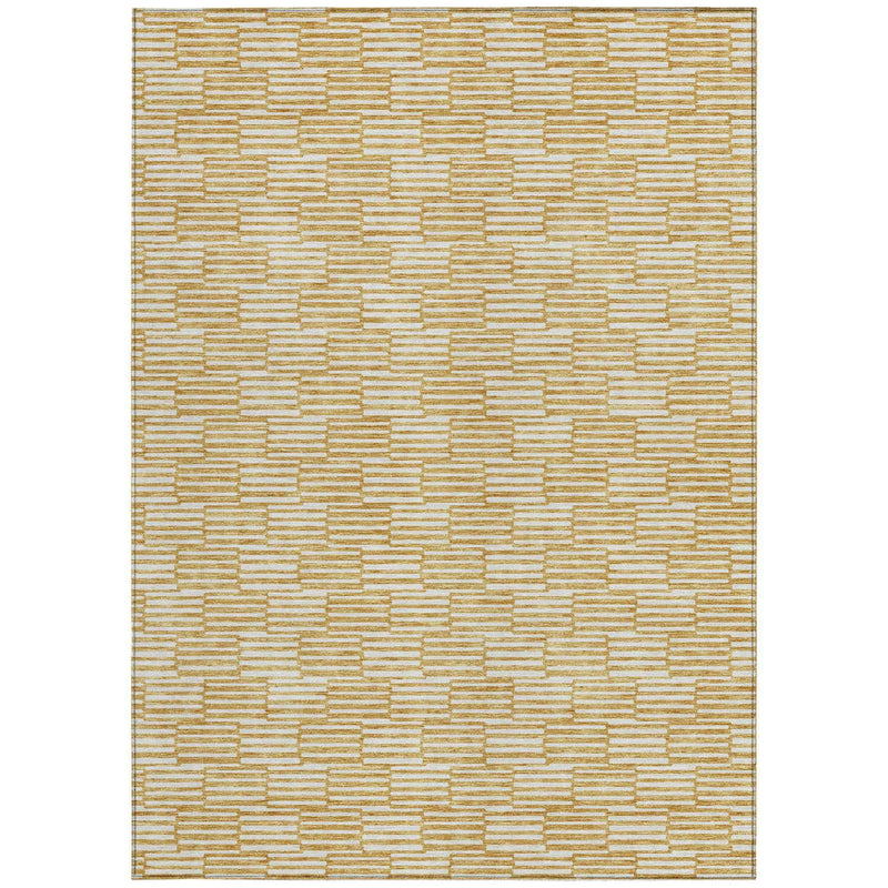 10' X 14' Gold And Beige Geometric Washable Indoor Outdoor Area Rug