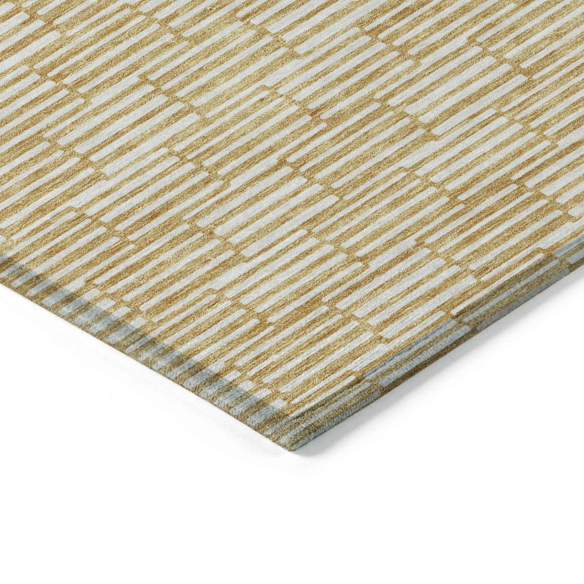 10' X 14' Gold And Beige Geometric Washable Indoor Outdoor Area Rug