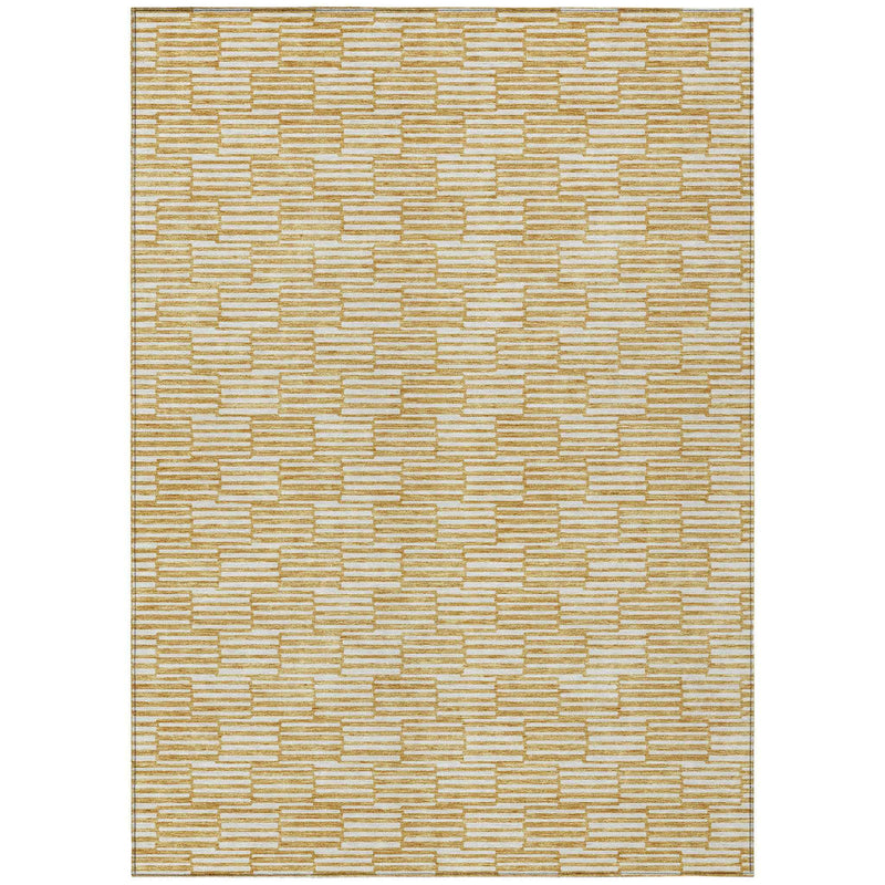 10' X 14' Gold And Beige Geometric Washable Indoor Outdoor Area Rug