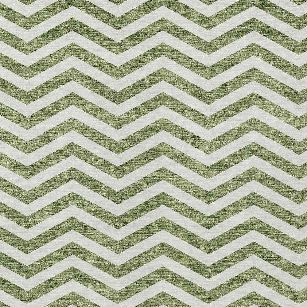 5' X 8' Green And Ivory Chevron Washable Indoor Outdoor Area Rug