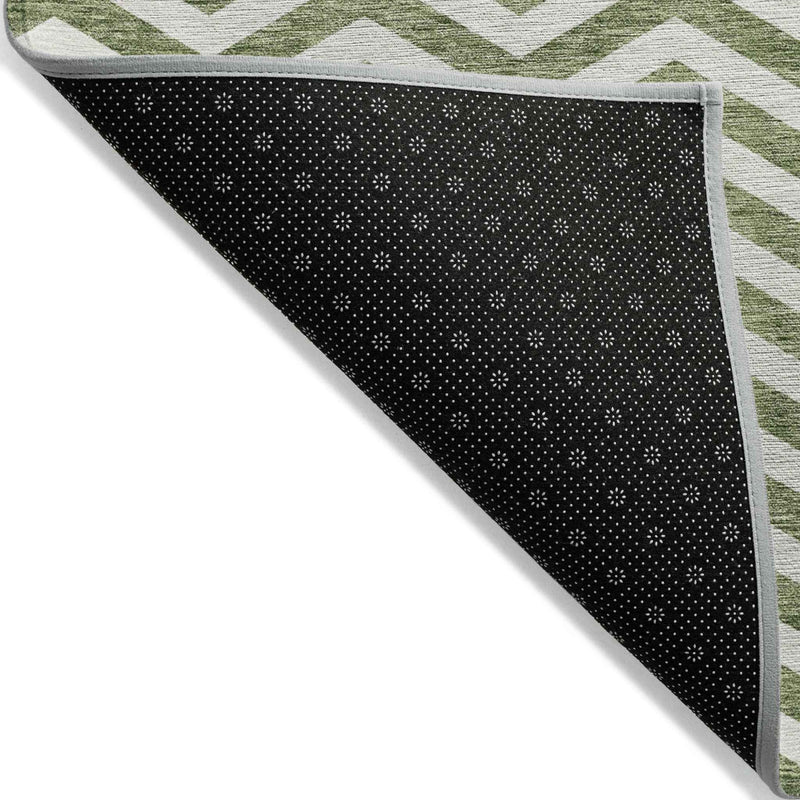 5' X 8' Green And Ivory Chevron Washable Indoor Outdoor Area Rug