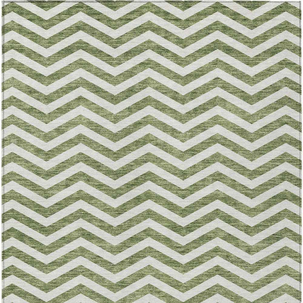 5' X 8' Green And Ivory Chevron Washable Indoor Outdoor Area Rug