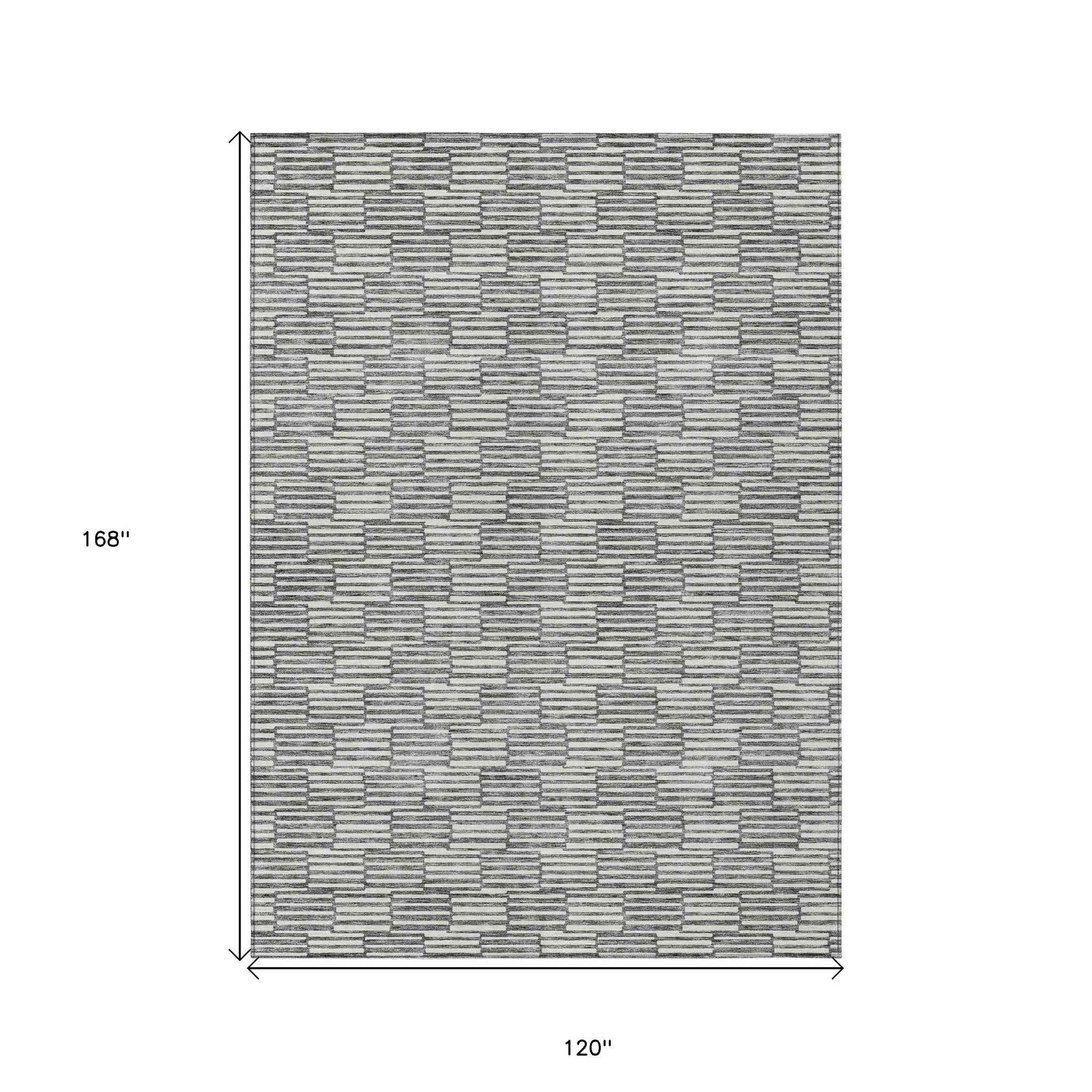 10' X 14' Gray And Ivory Geometric Washable Indoor Outdoor Area Rug