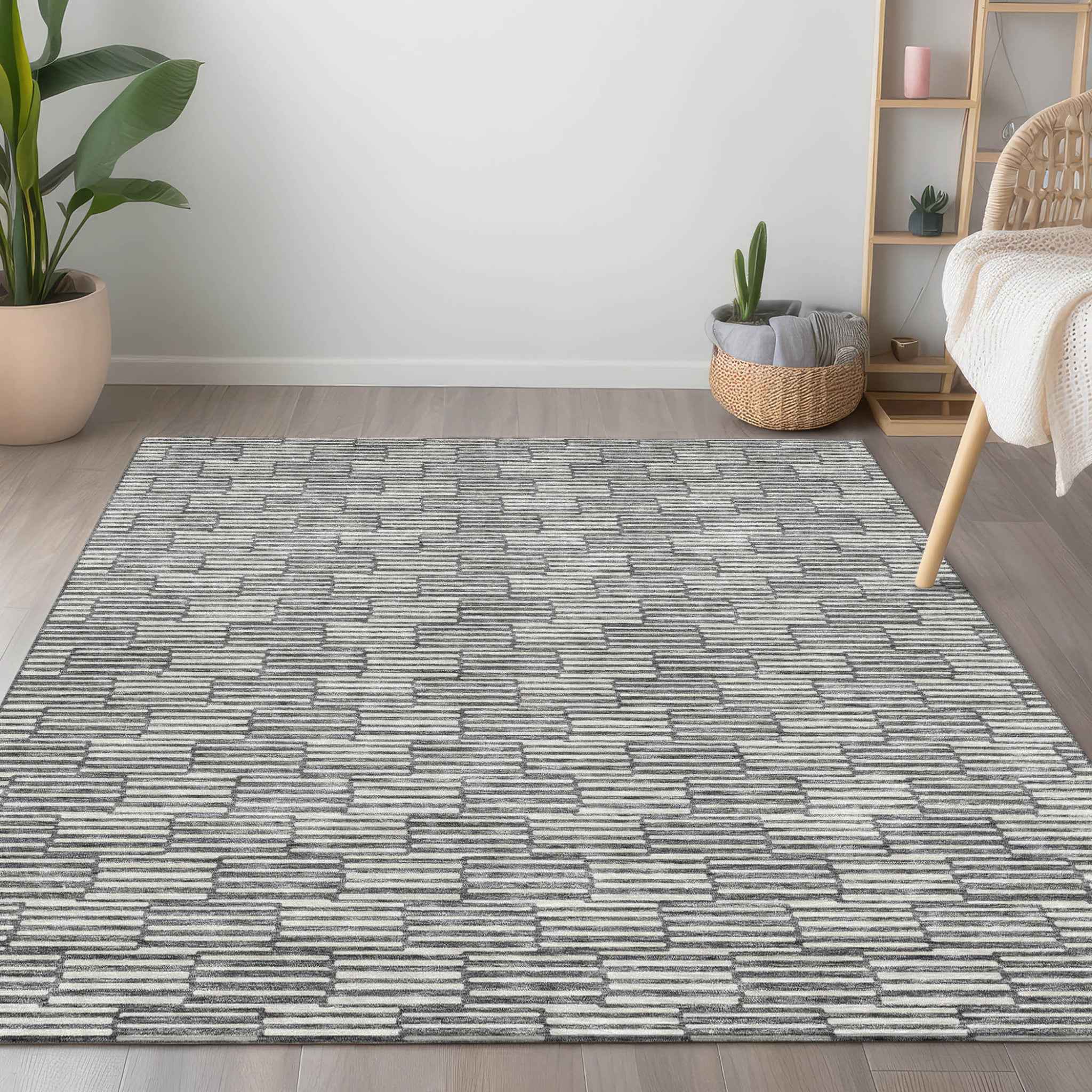 10' X 14' Gray And Ivory Geometric Washable Indoor Outdoor Area Rug