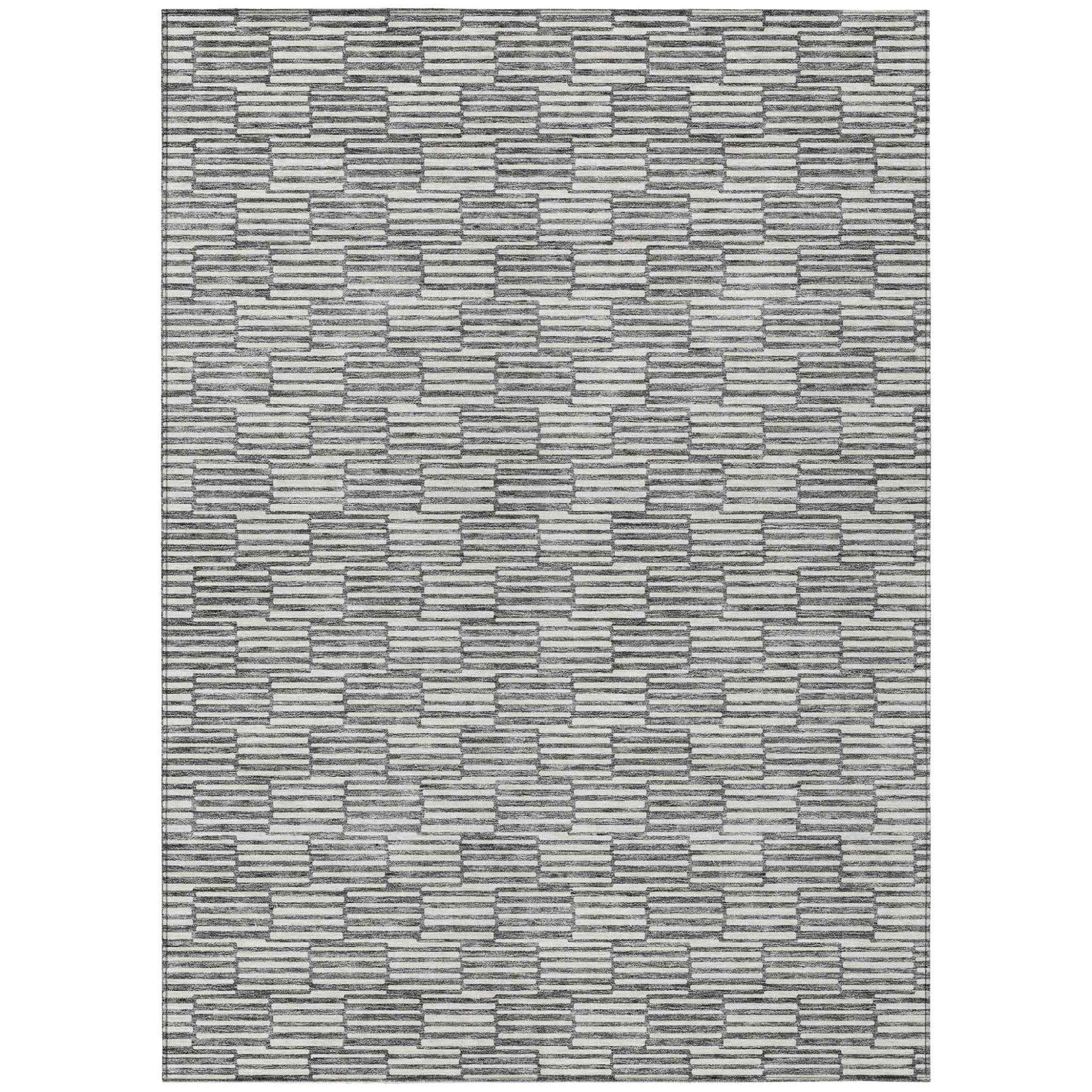10' X 14' Gray And Ivory Geometric Washable Indoor Outdoor Area Rug