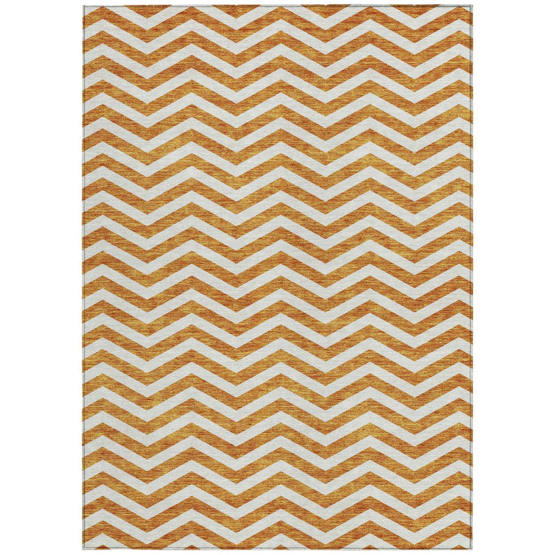 3' X 5' Orange And Beige Chevron Washable Indoor Outdoor Area Rug