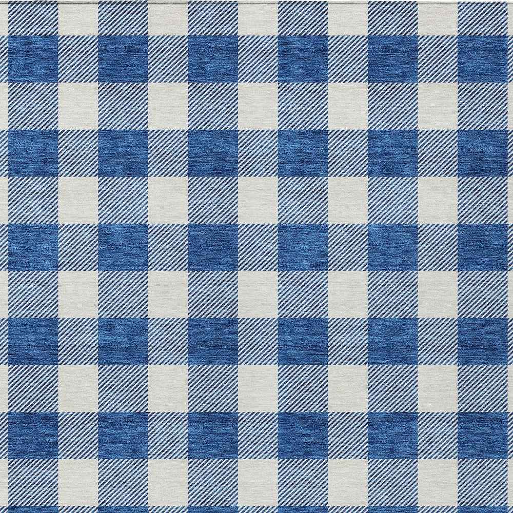 8' X 10' Navy Blue And Gray Plaid Washable Indoor Outdoor Area Rug