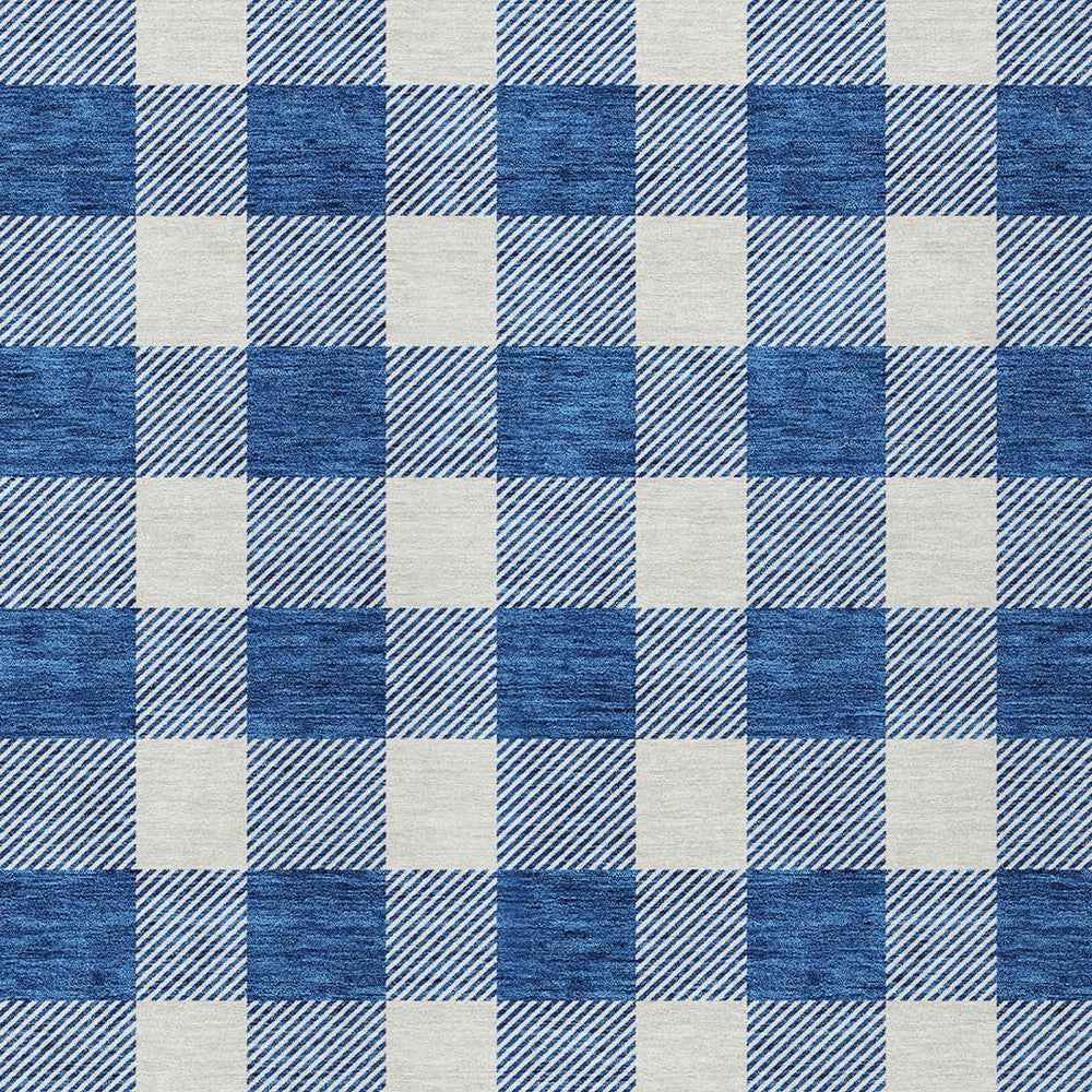 8' X 10' Navy Blue And Gray Plaid Washable Indoor Outdoor Area Rug