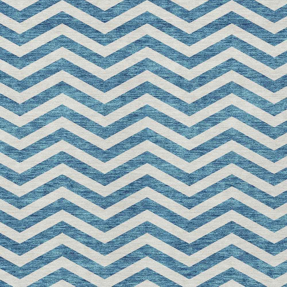 9' X 12' Teal Blue And Ivory Chevron Washable Indoor Outdoor Area Rug