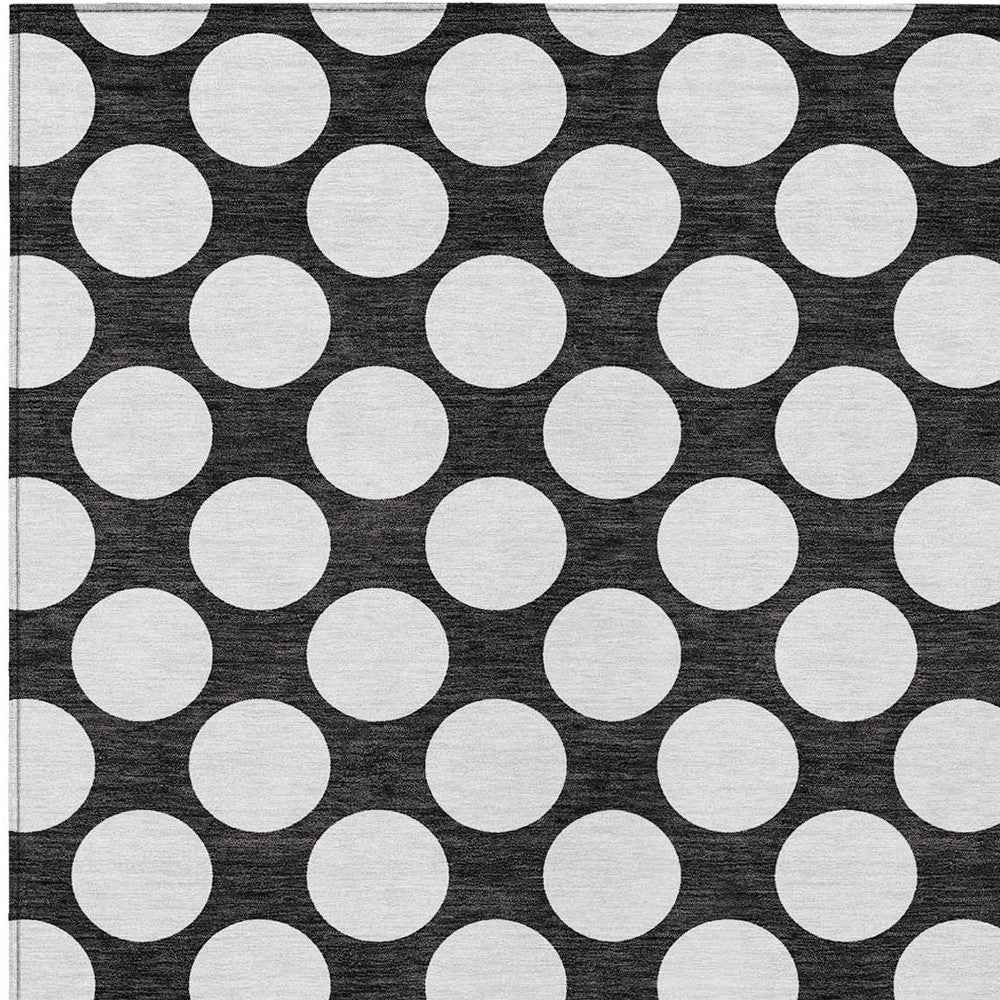 3' X 5' Black And Ivory Polka Dot Washable Indoor Outdoor Area Rug